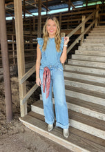 Load image into Gallery viewer, Light Wash Ruffle Edge Denim Top
