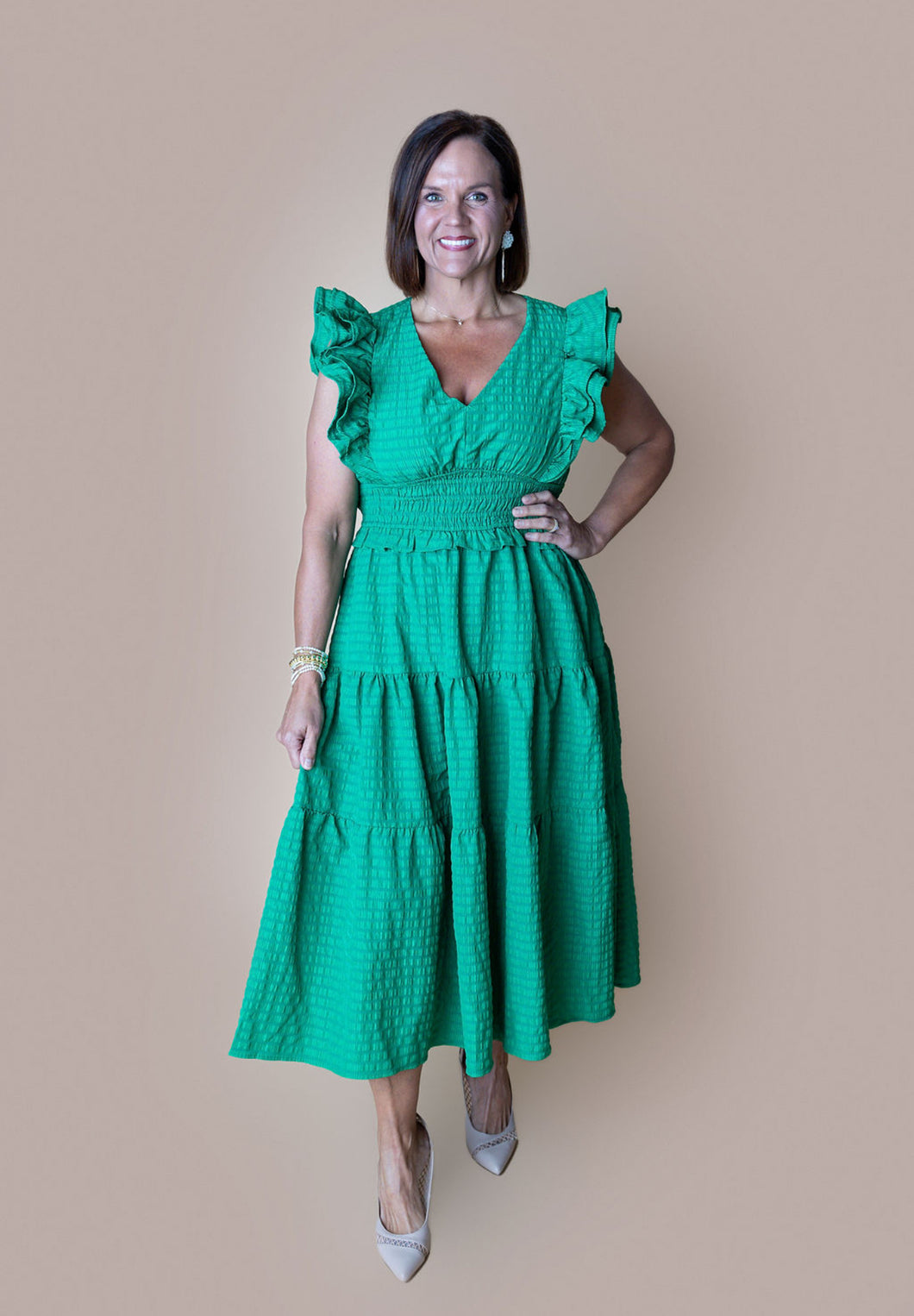 Green Ruffle Sleeve Dress