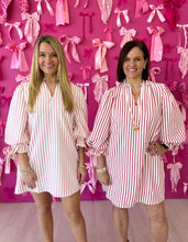 Load image into Gallery viewer, Red Bow Long Sleeve Stripe Dress
