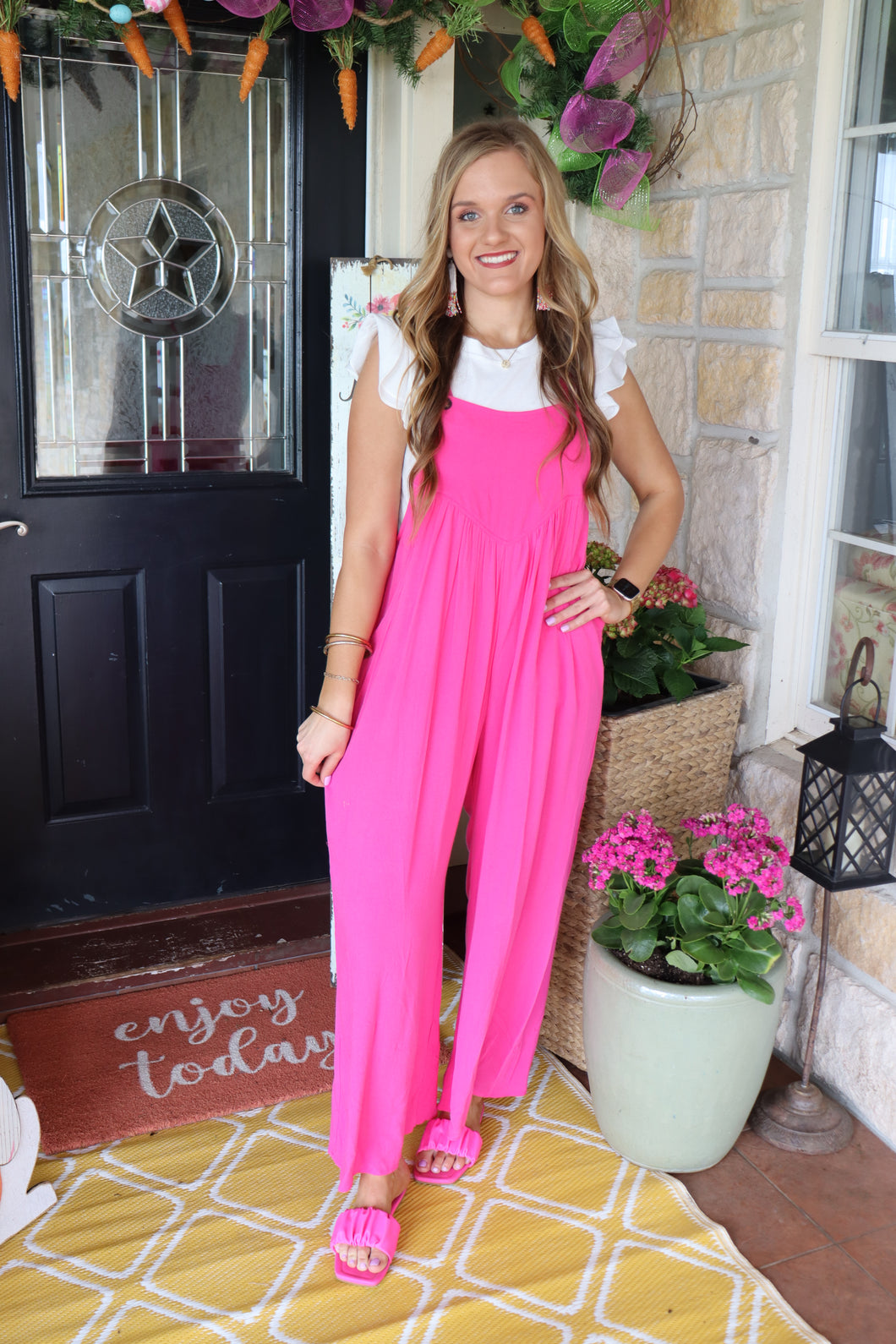 Hot Pink Solid Jumpsuit