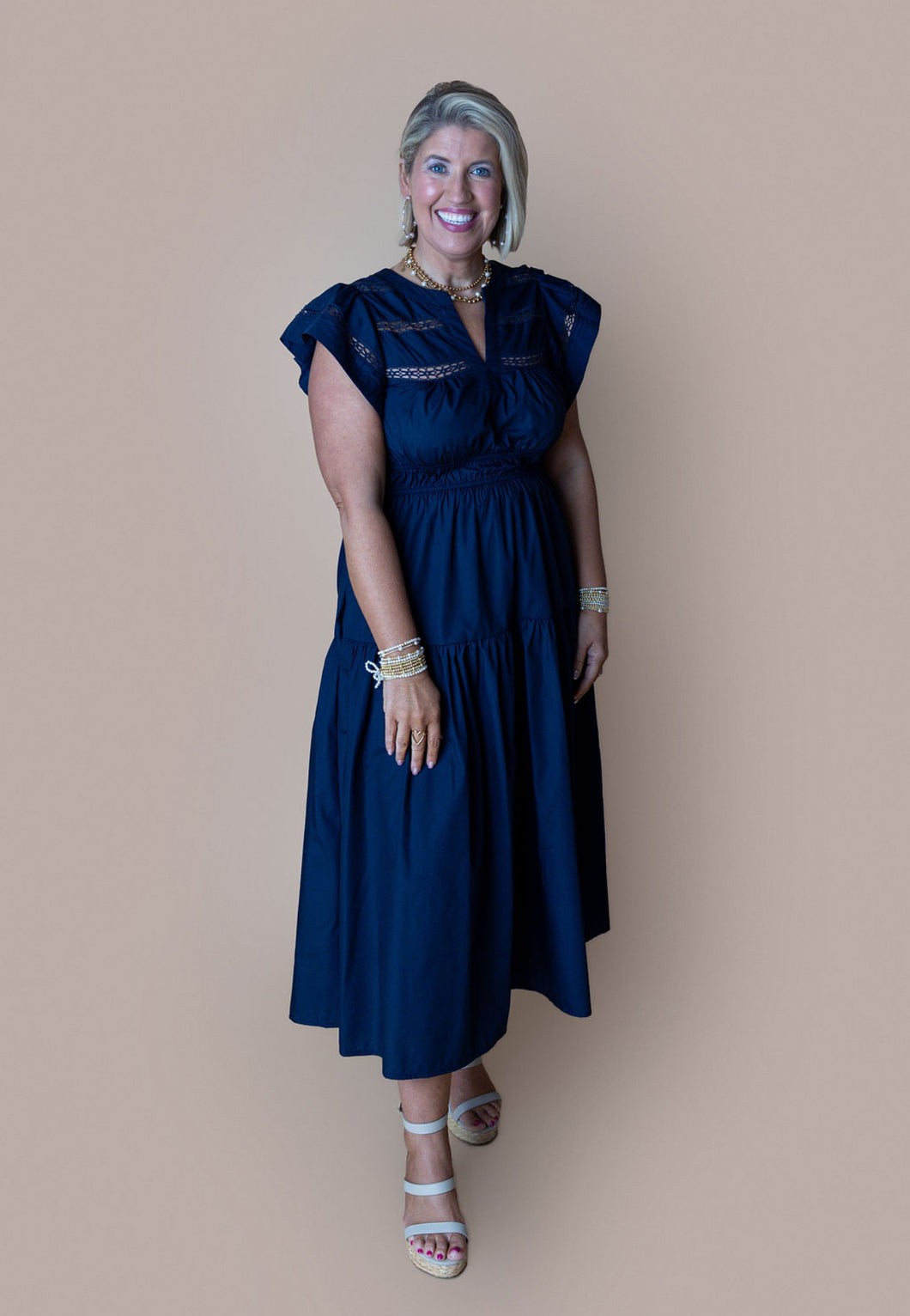 Navy Detailed Long Dress
