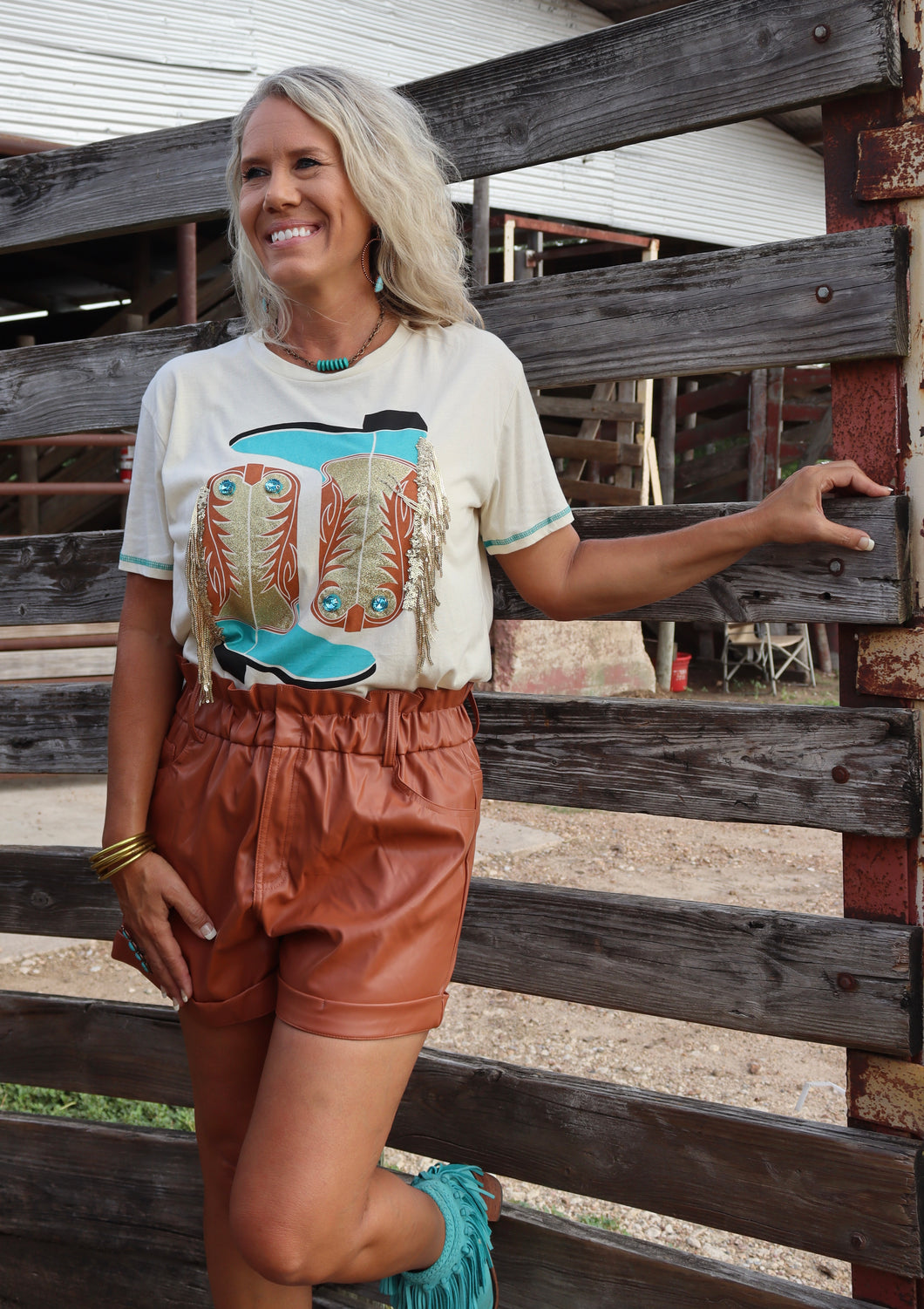 Tan Fringe Boots Tee