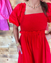 Load image into Gallery viewer, Red Puff Sleeve Dress
