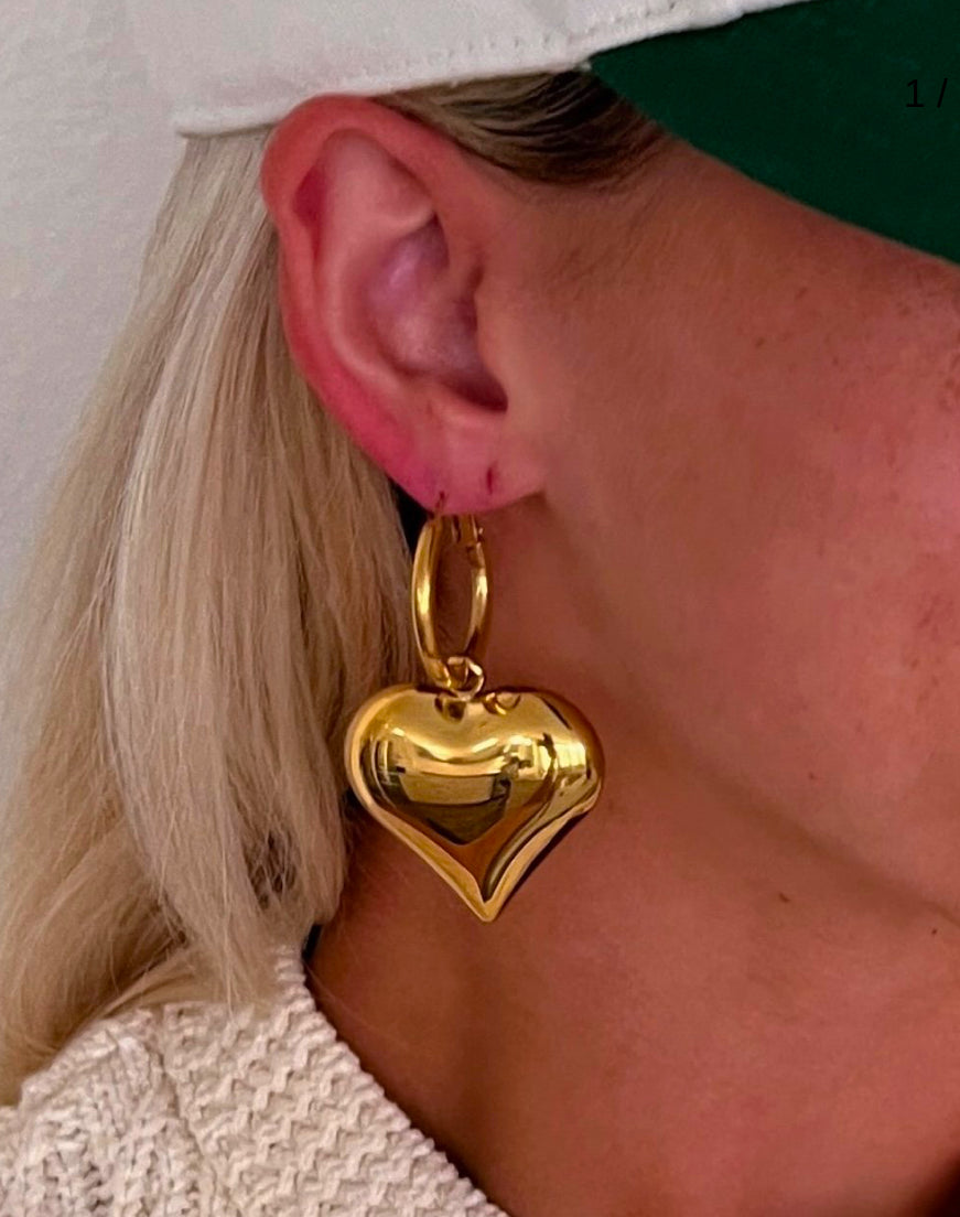 Chunky Gold Bubble Heart Earrings