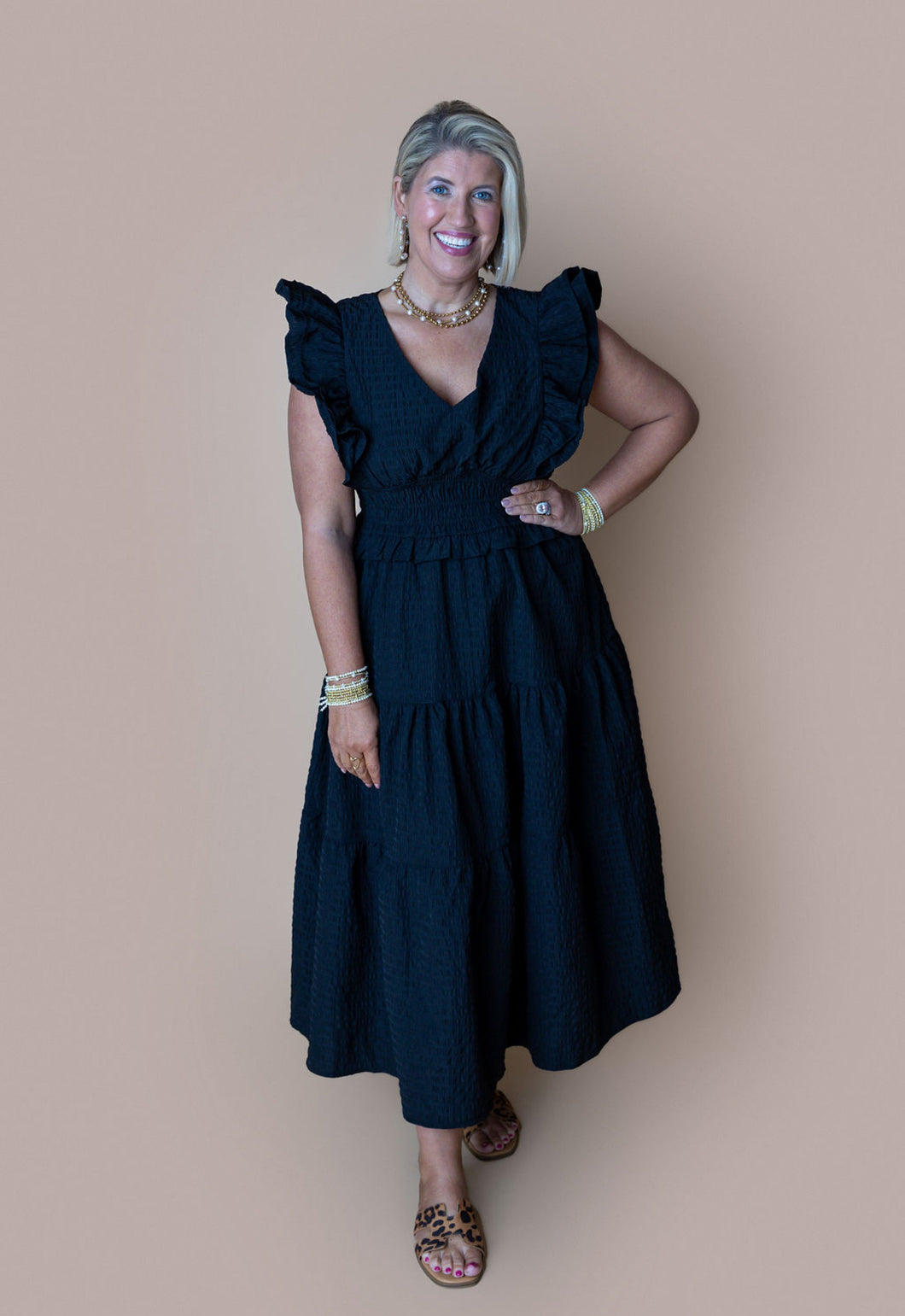 Black Ruffle Sleeve Long Dress