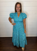 Load image into Gallery viewer, Blue &amp; Green Floral Pattern Long Dress
