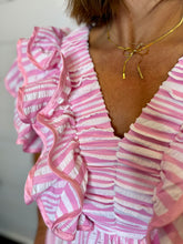 Load image into Gallery viewer, Pink &amp; White Stripe V Dress
