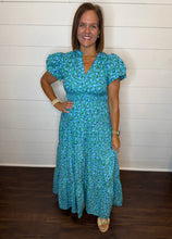 Load image into Gallery viewer, Blue &amp; Green Floral Pattern Long Dress
