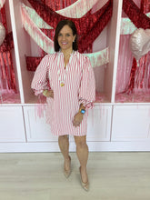 Load image into Gallery viewer, Red Bow Long Sleeve Stripe Dress
