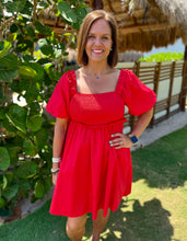Load image into Gallery viewer, Red Puff Sleeve Dress
